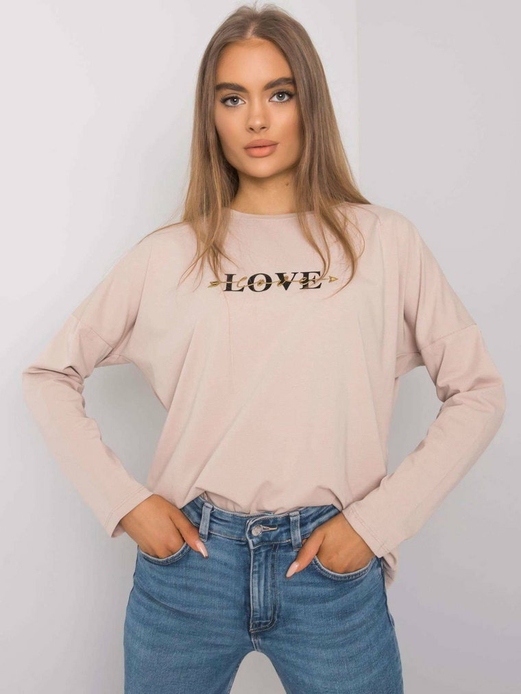 Bluzka longsleeves beżowy casual dekolt okrągły rękaw długi