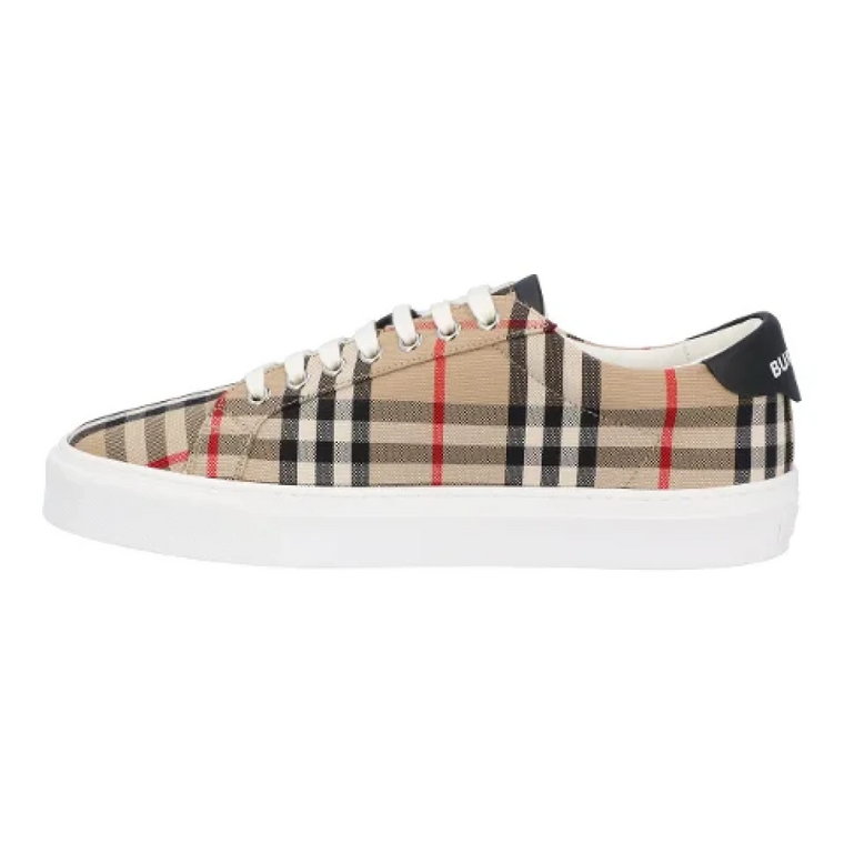 Beżowe Niskie Skórzane Sneakersy w Wzór Vintage Check Burberry