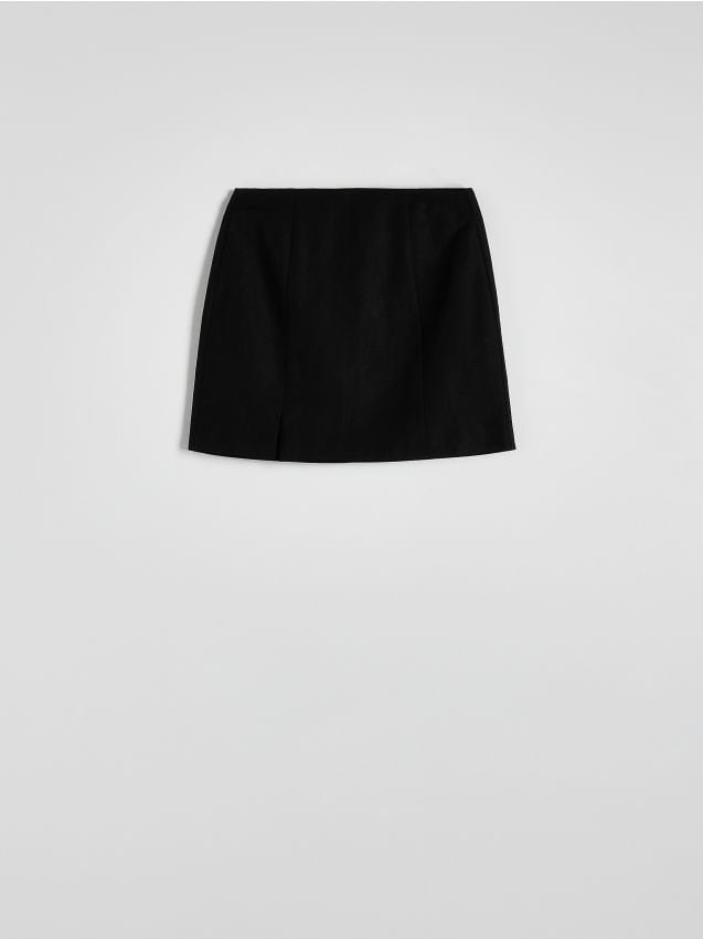 Reserved - Spódnica mini z lnem - czarny