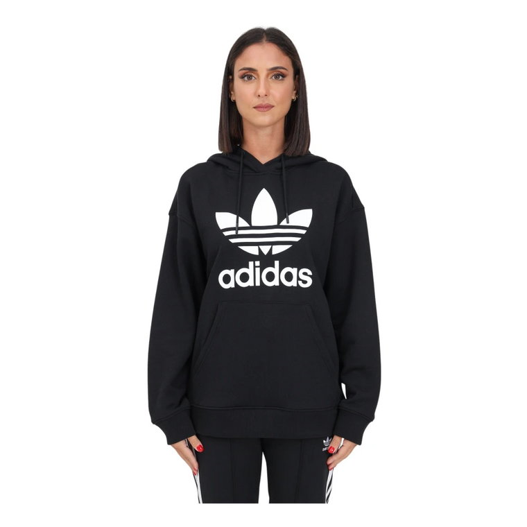 Czarny sweter z kapturem i kieszenią kangurką Adidas Originals