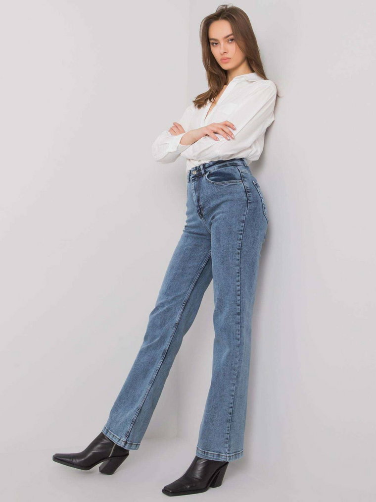 Spodnie jeans jeansowe ciemny niebieski straight leg guziki