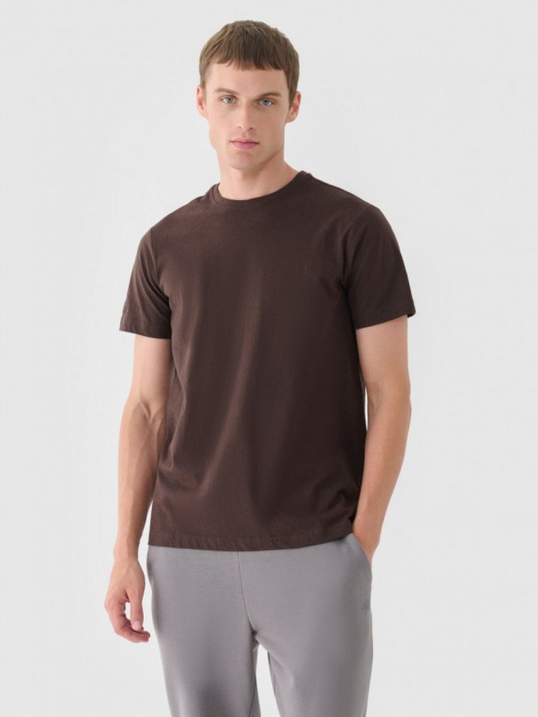 Męski t-shirt basic 4F 4FWAW24TTSHM1656 - brązowy