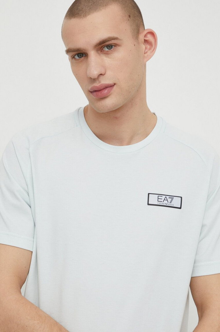 EA7 Emporio Armani t-shirt męski kolor niebieski z aplikacją