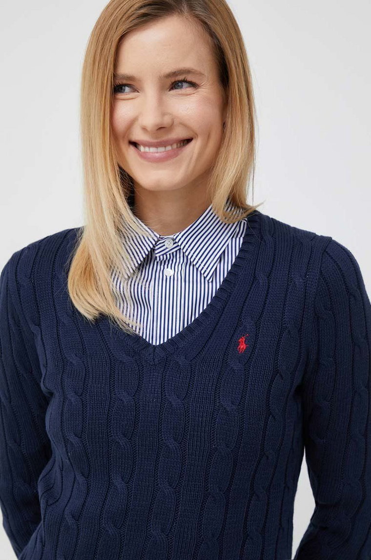 Polo Ralph Lauren sweter bawełniany kolor granatowy lekki