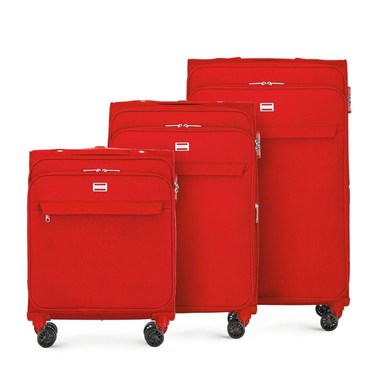 Zestaw jednokolorowych walizek miękkich czerwony