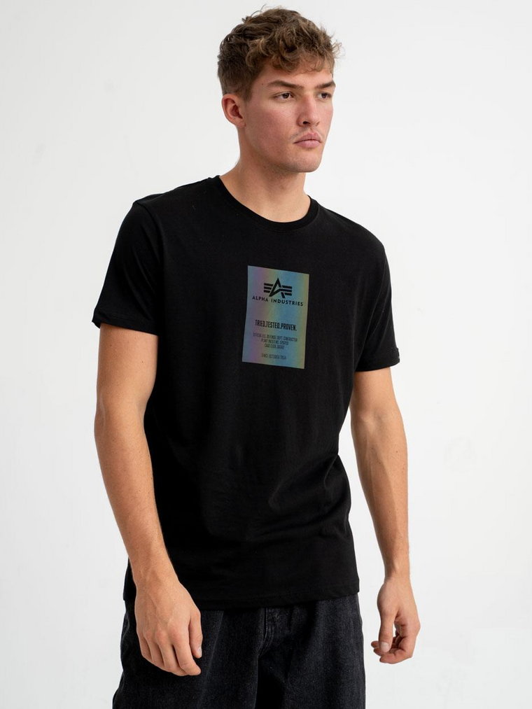 Koszulka Z Krótkim Rękawem Męska Czarna Alpha Industries Rainbow Reflective Label T