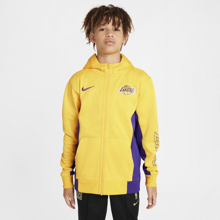 Bluza z kapturem i zamkiem na całej długości dla dużych dzieci Nike Dri-FIT NBA Los Angeles Lakers Showtime - Żółty