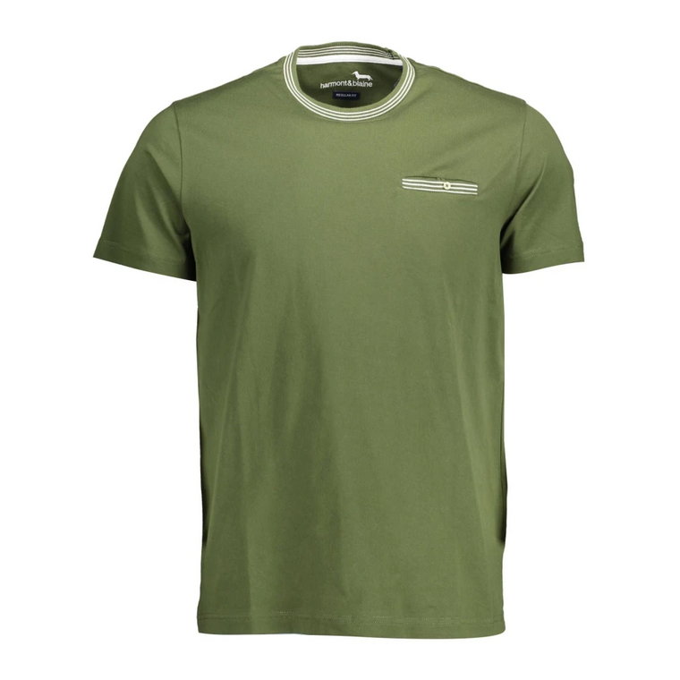 Zielony T-shirt z Bawełny z Kontrastującymi Szczegółami Harmont & Blaine