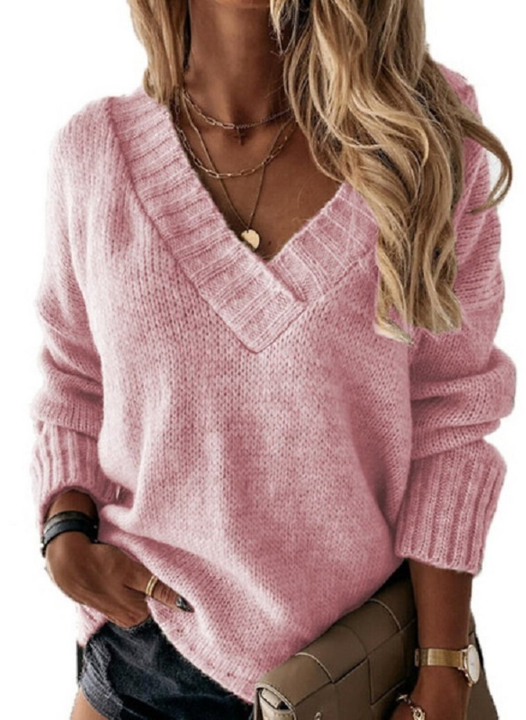 Sweter z dekoltem w kształcie litery V i ściągaczami