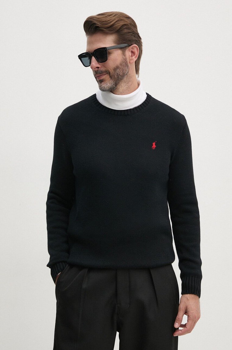 Polo Ralph Lauren sweter bawełniany kolor czarny lekki 710810846