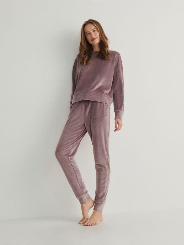 Reserved - Dwuczęściowa piżama z weluru - fioletowy