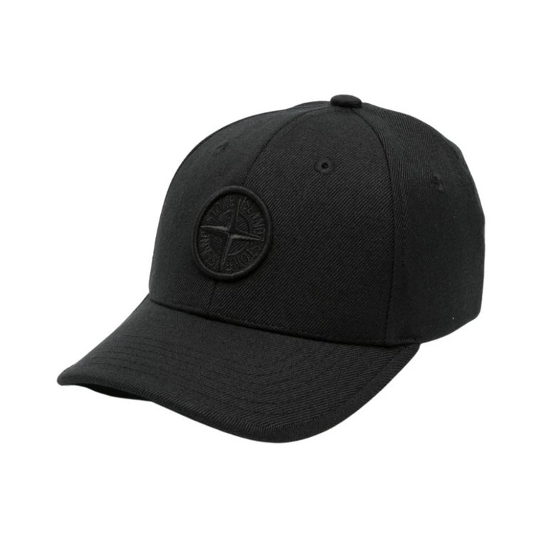 Czarne dziecięce czapki z ikonicznym haftem logo Stone Island