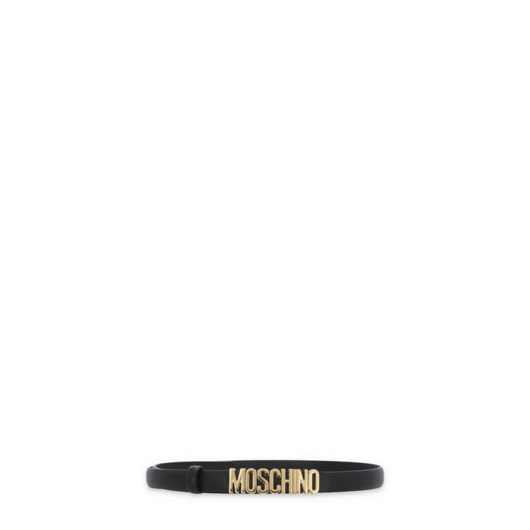 Czarny Skórzany Pasek z Metalowym Logo Moschino