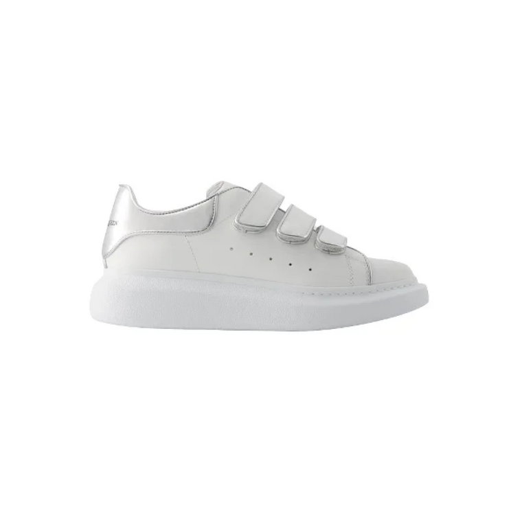 Białe/Srebrne Skórzane Sneakersy na Platformie Alexander McQueen