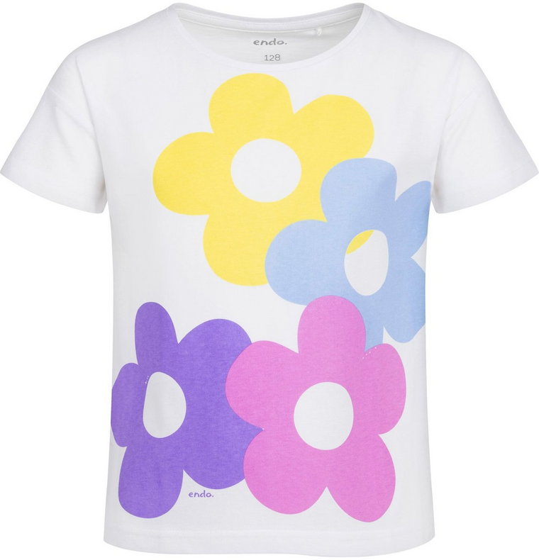 T-shirt Koszulka dziewczęca dziecięca Bawełna 146 biały kwiatki  Endo