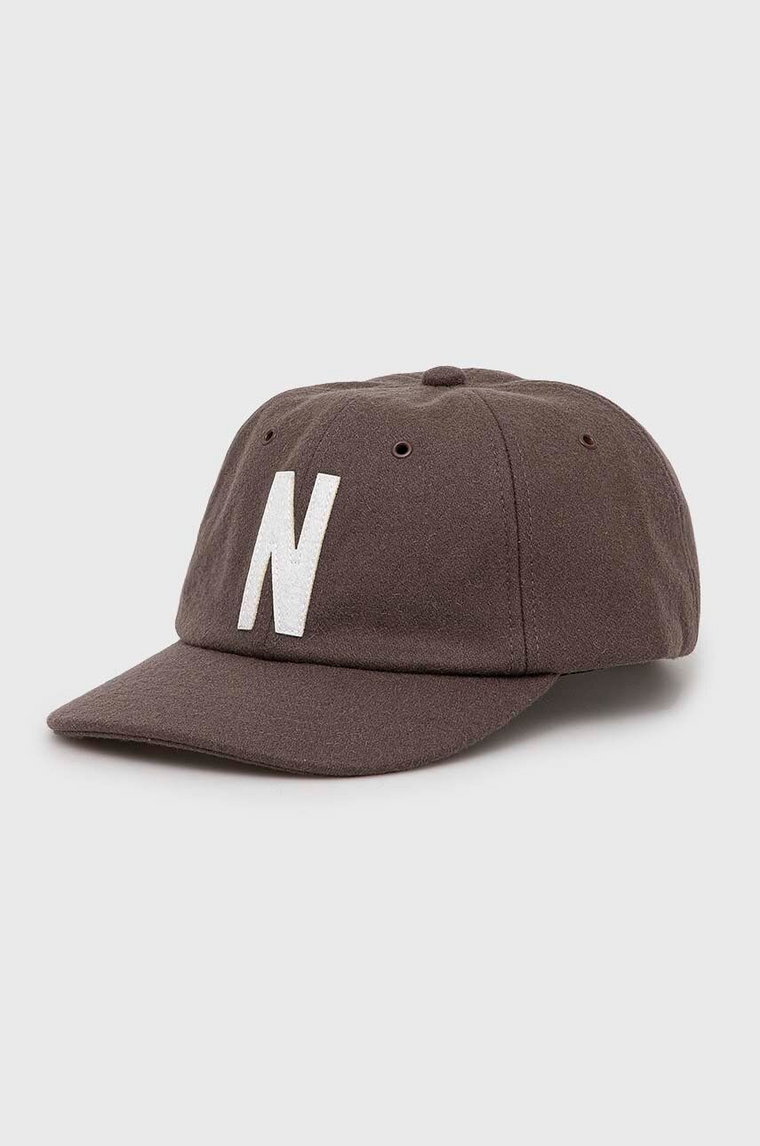 Norse Projects czapka z daszkiem wełniana Wool Sports Cap kolor brązowy z aplikacją N80-0038-2067
