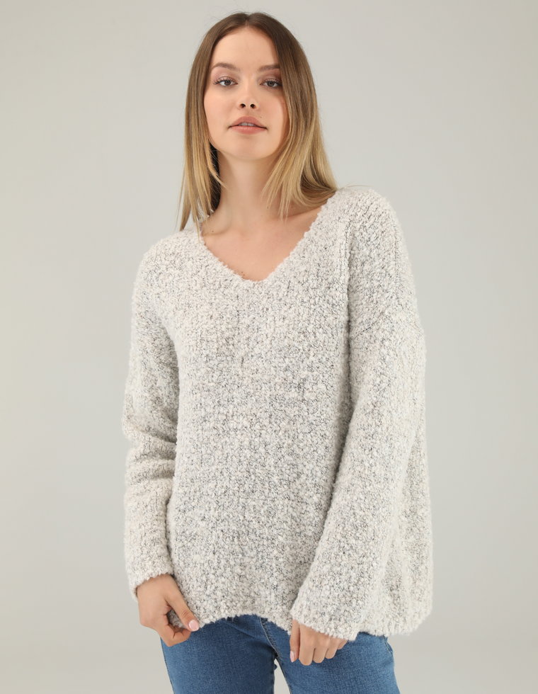 BEŻOWY SWETER BOUCLE 29-855 CAMICIOLA