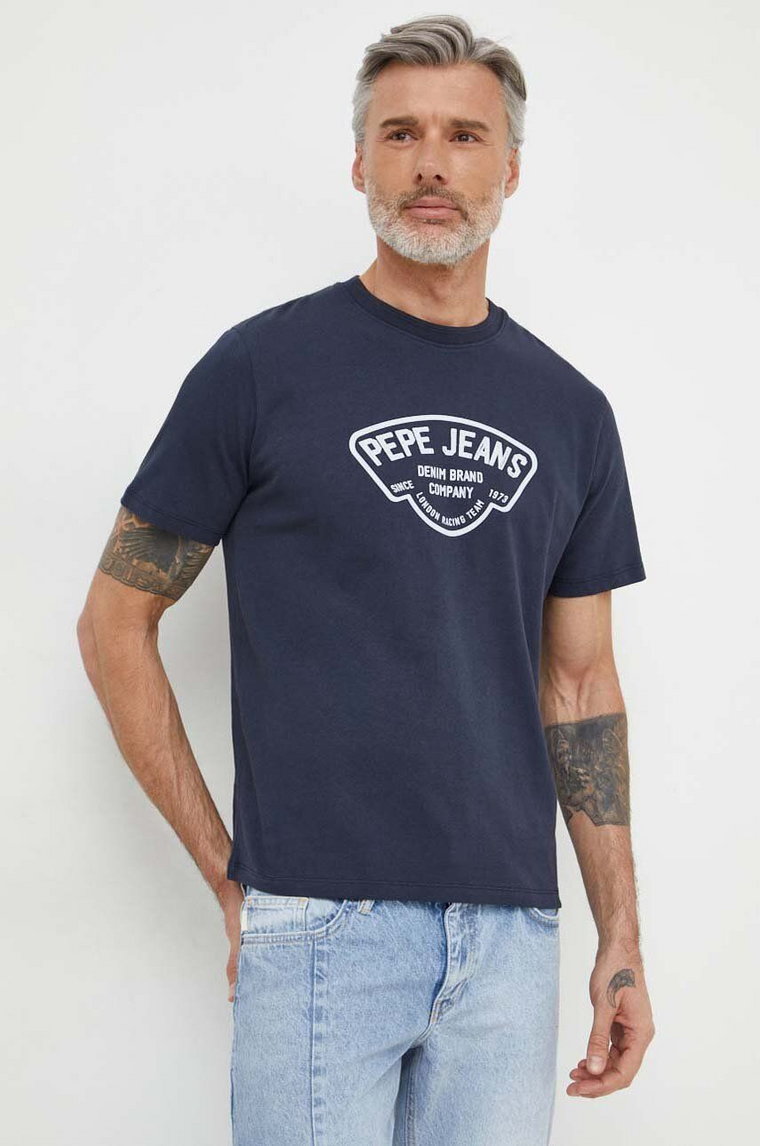 Pepe Jeans t-shirt bawełniany Cherry męski kolor granatowy z nadrukiem