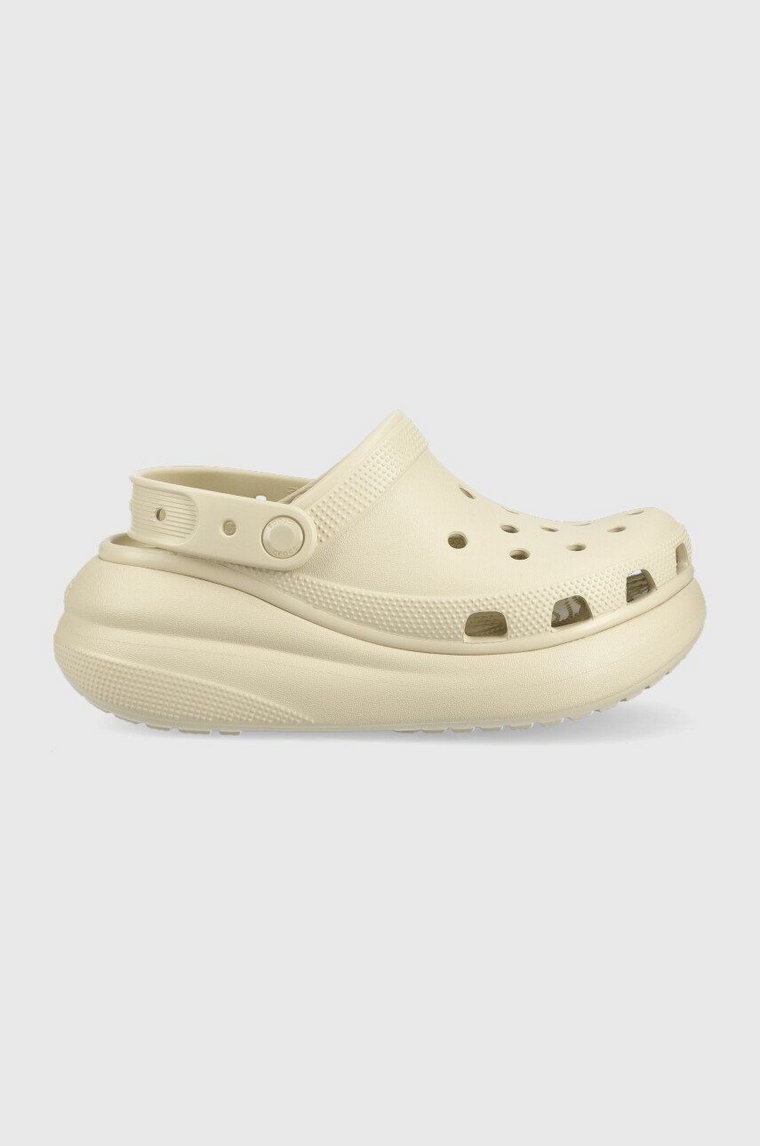 Crocs klapki Classic Crush Clog damskie kolor beżowy na platformie 207521