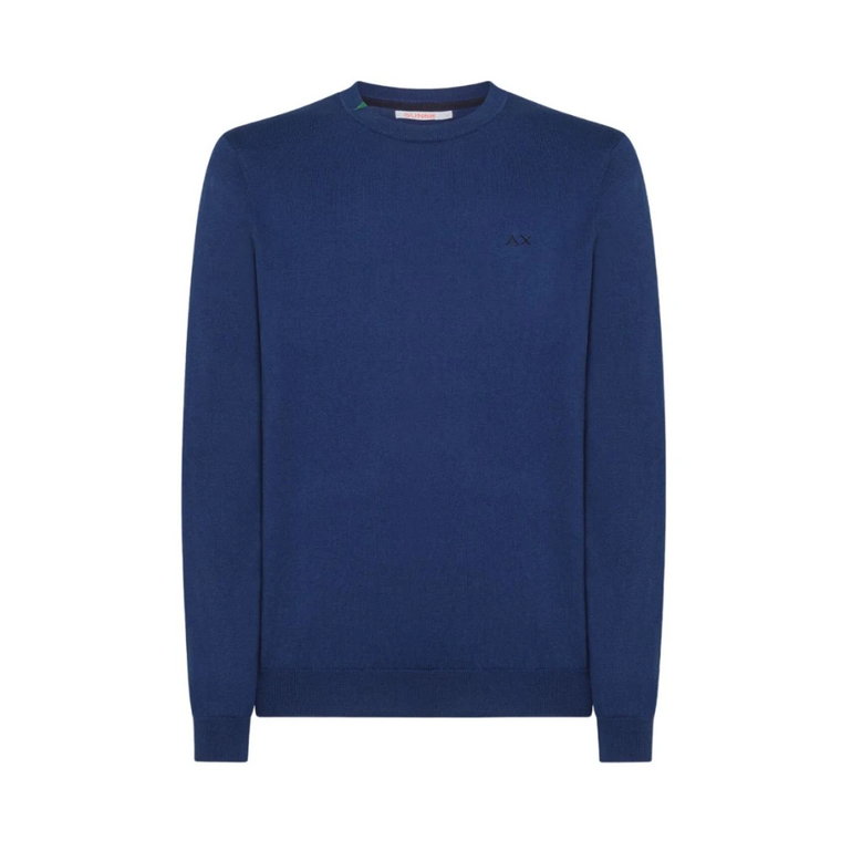 Niebieski Sweter z Okrągłym Dekoltem dla Mężczyzn Sun68