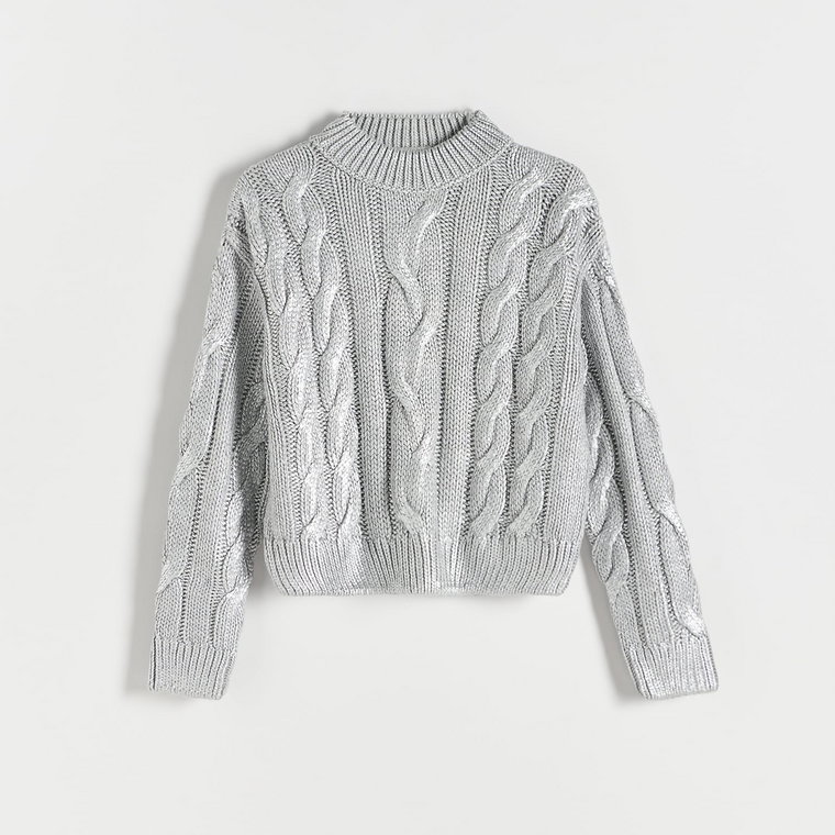 Reserved - Sweter z metalicznym efektem - srebrny