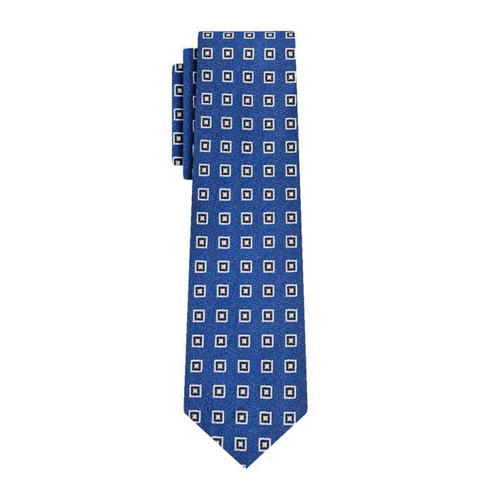 Krawat jedwabny niebieski w kwadraty EM 6