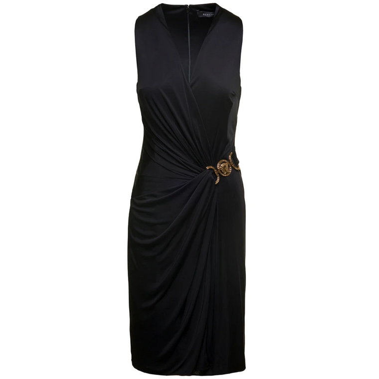 Czarna Sukienka Bez Rękawów z Jerseyu Versace