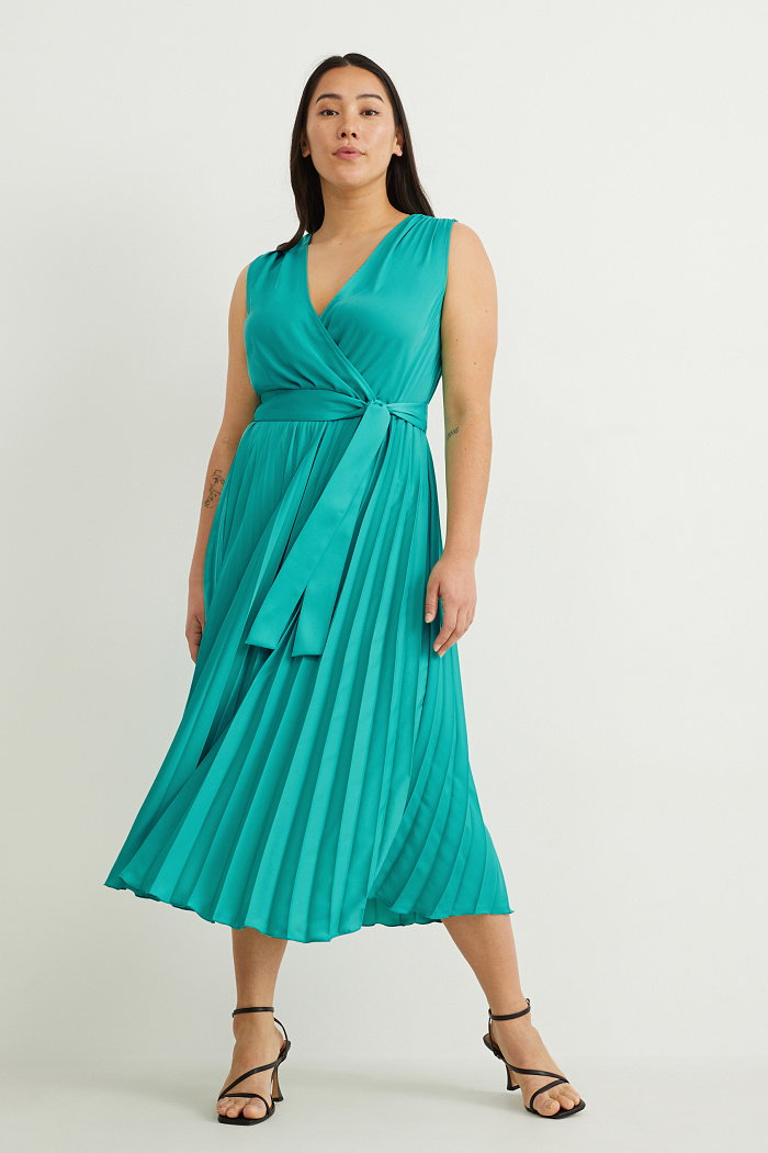 C&A Sukienka w stylu kopertowym-plisowana, Zielony, Rozmiar: 36