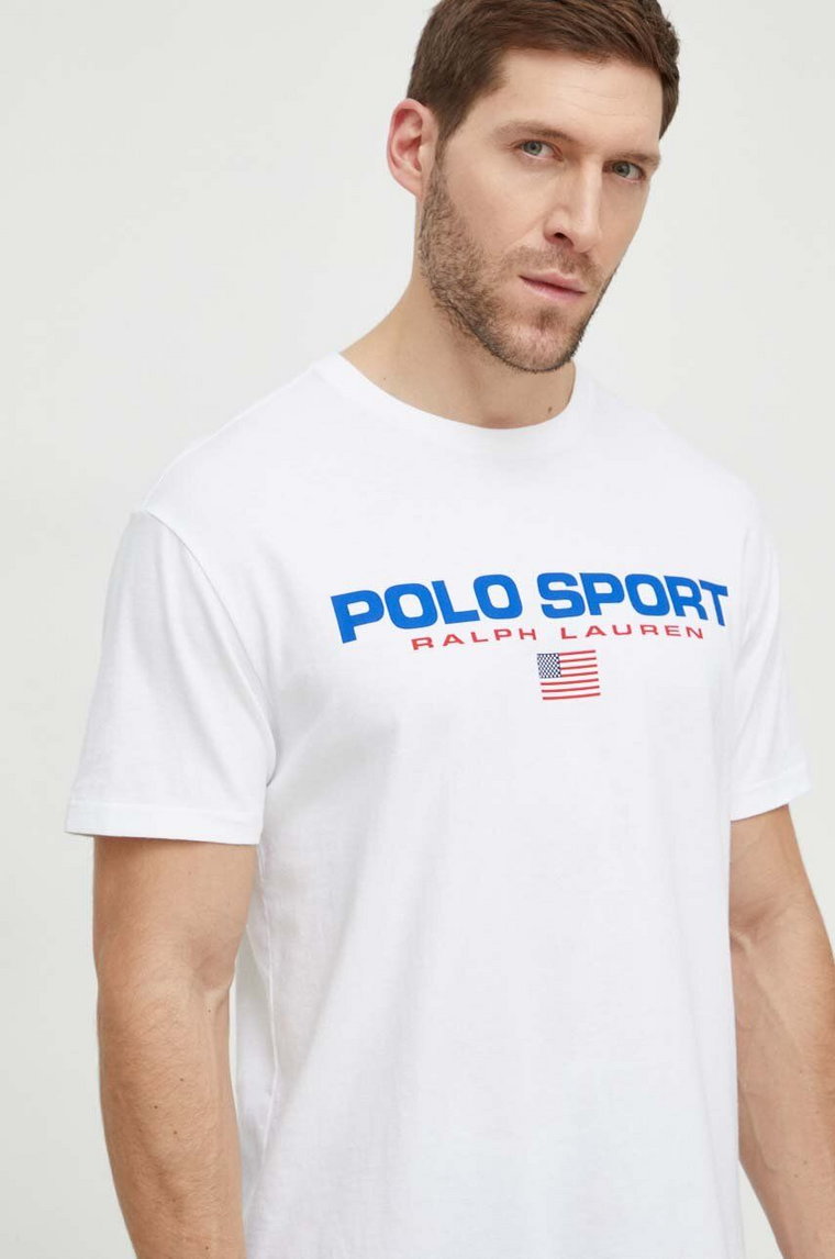 Polo Ralph Lauren t-shirt bawełniany męski kolor biały z nadrukiem 710750444002