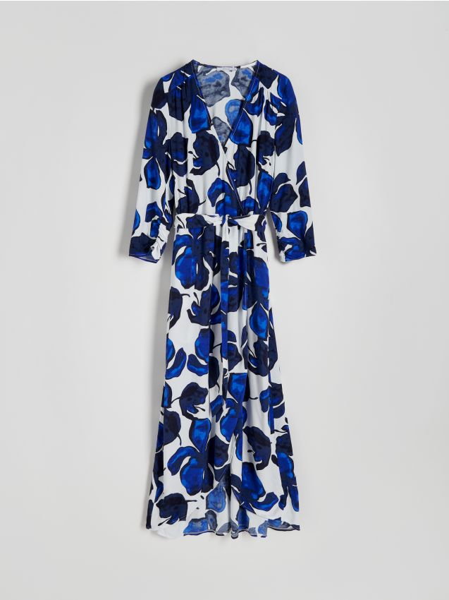 Reserved - Wzorzysta sukienka z wiskozy - niebieski