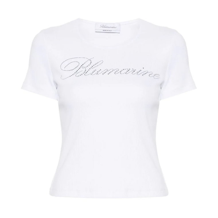 Rhinestone Logo Crew Neck T-shirt Blumarine