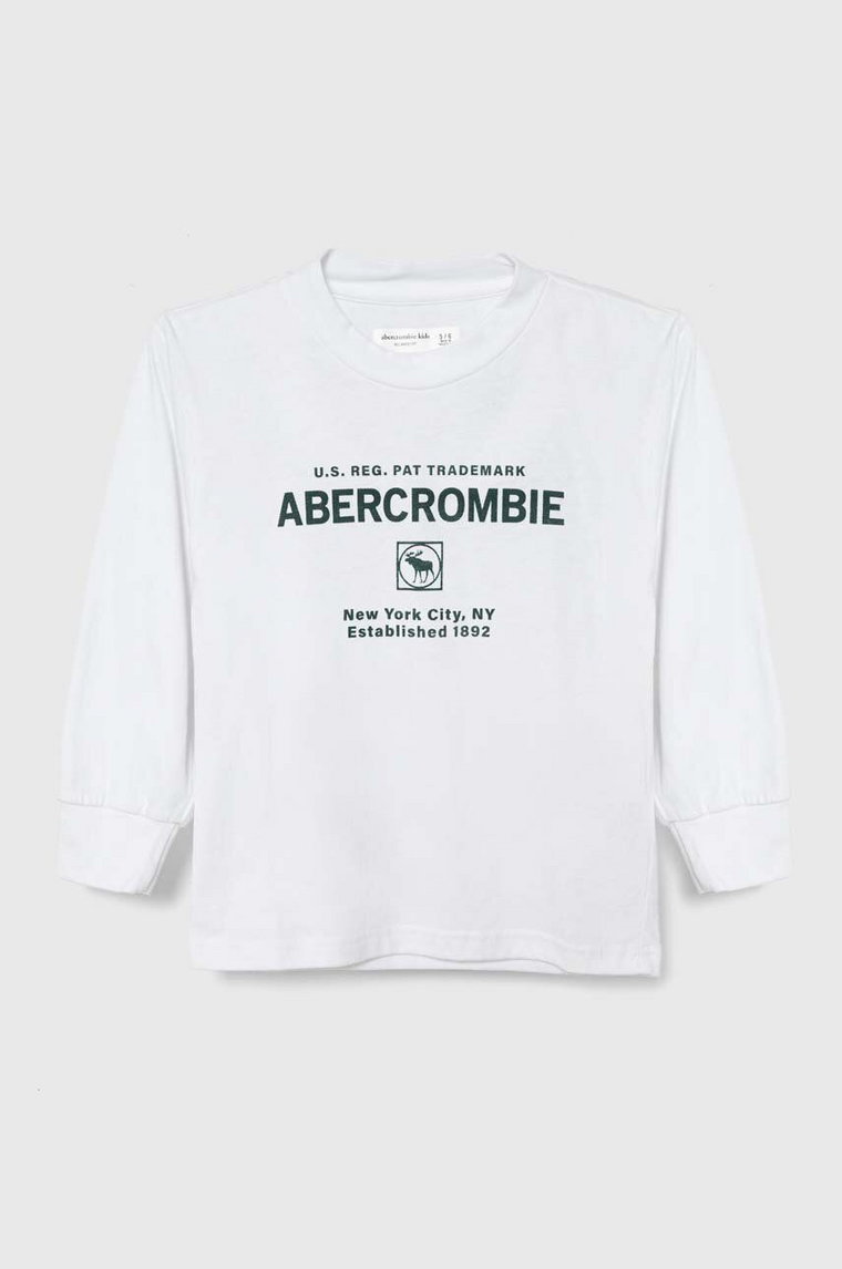 Abercrombie & Fitch longsleeve dziecięcy kolor biały z nadrukiem