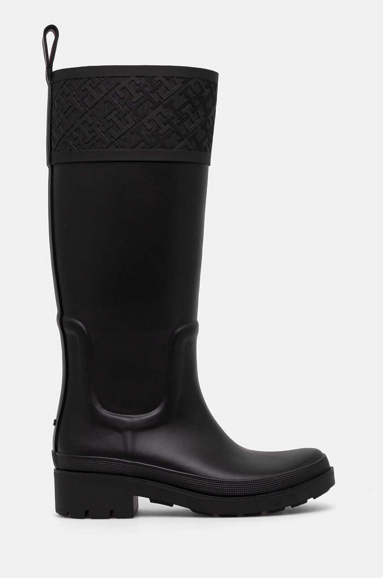 Tommy Hilfiger kalosze RUBBER LONG BOOT MONOGRAM damskie kolor czarny FW0FW08161