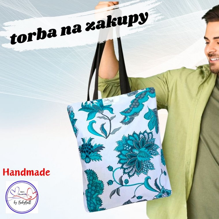 Torba na zakupy siatka kolorowa bawełniana shoperka na ramię do ręki Handmade - ORIENTALNY MIĘTOWY