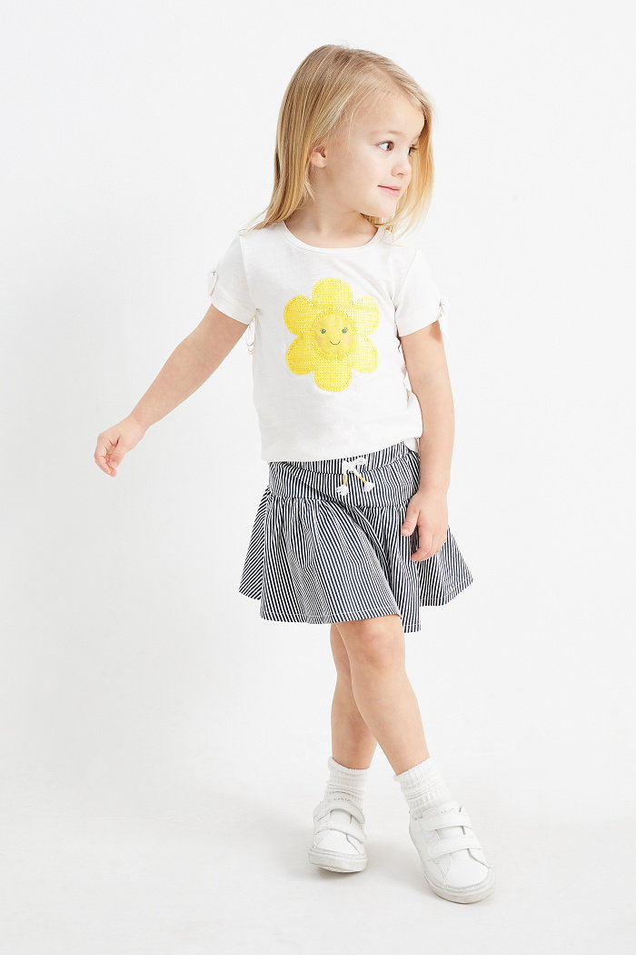 C&A Kwiaty-zestaw-koszulka z krótkim rękawem i spódnica-2 części, Biały, Rozmiar: 134