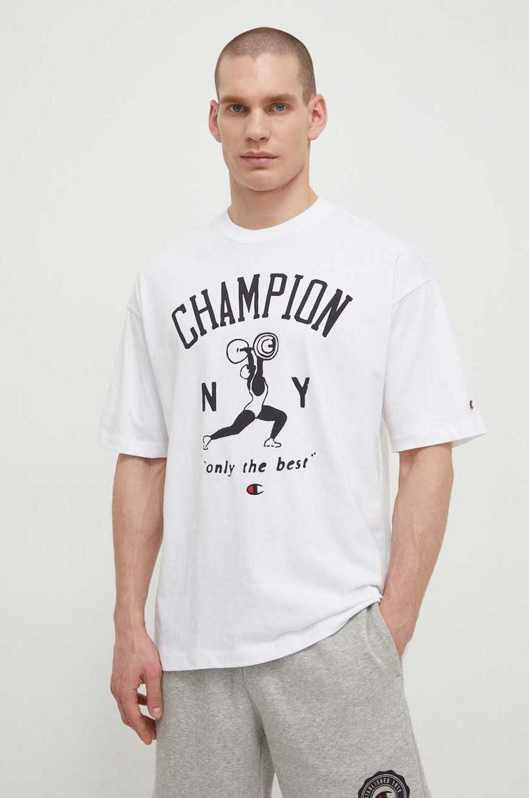 Champion t-shirt bawełniany męski kolor biały z nadrukiem 219856