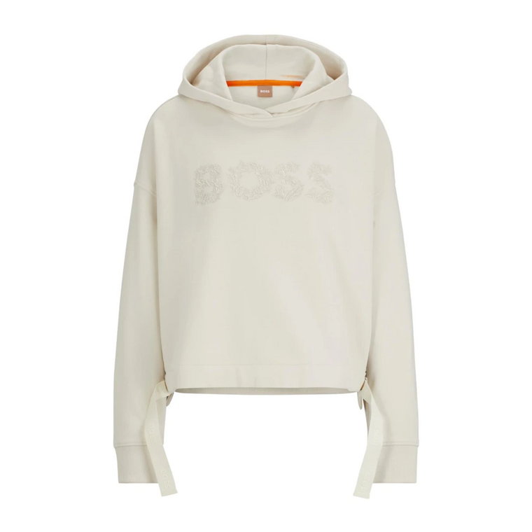 Luźny sweter z kapturem z bawełny z tonalnym logo Hugo Boss