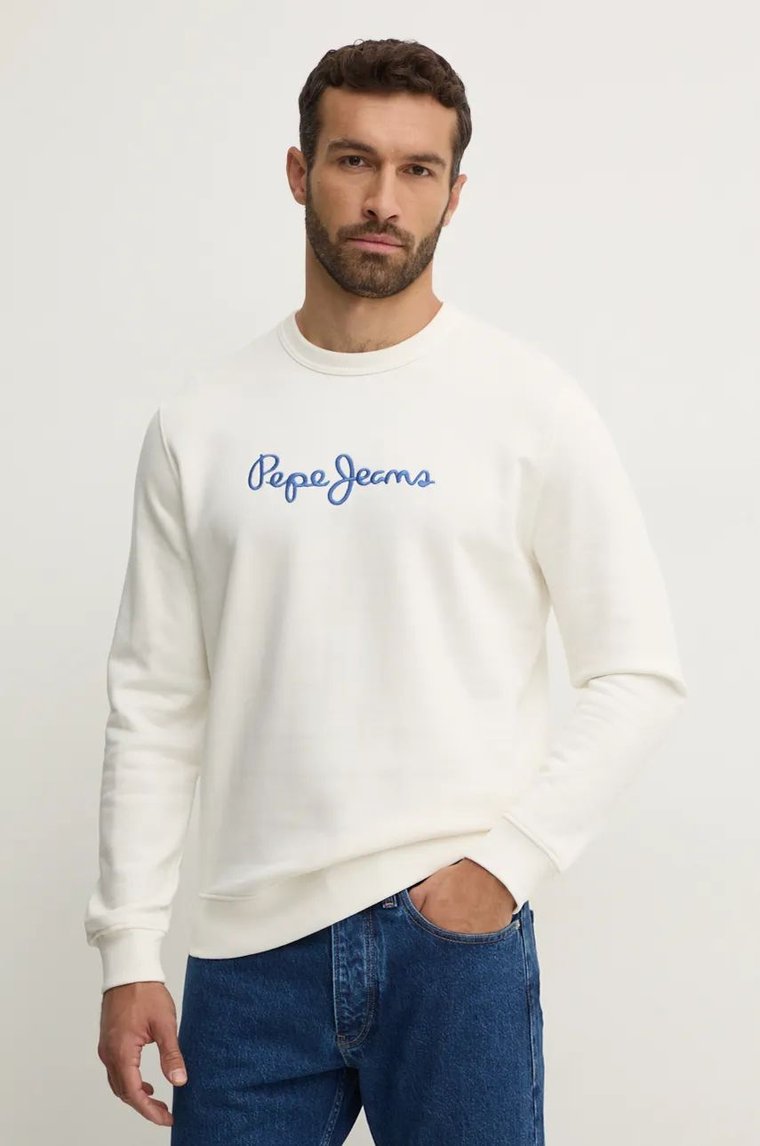 Pepe Jeans bluza bawełniana NEW JOE CREW męska kolor biały z aplikacją PM582715