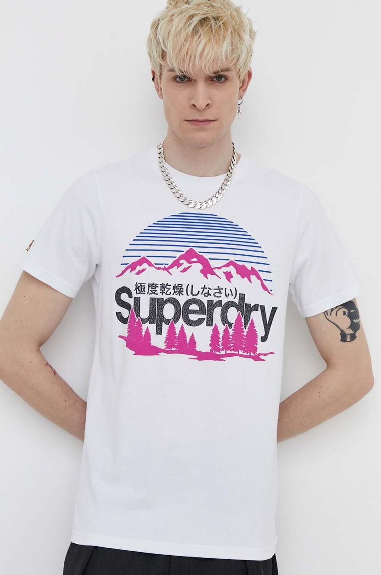 Superdry t-shirt bawełniany męski kolor biały z nadrukiem