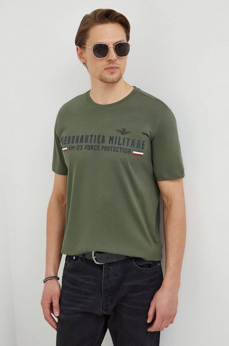 Aeronautica Militare t-shirt bawełniany męski kolor zielony z nadrukiem TS1942J538