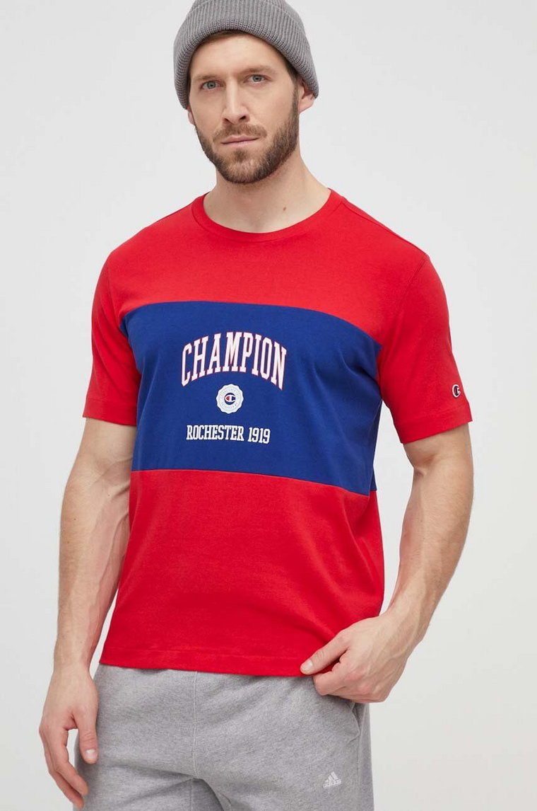 Champion t-shirt bawełniany męski kolor czerwony z nadrukiem 219853