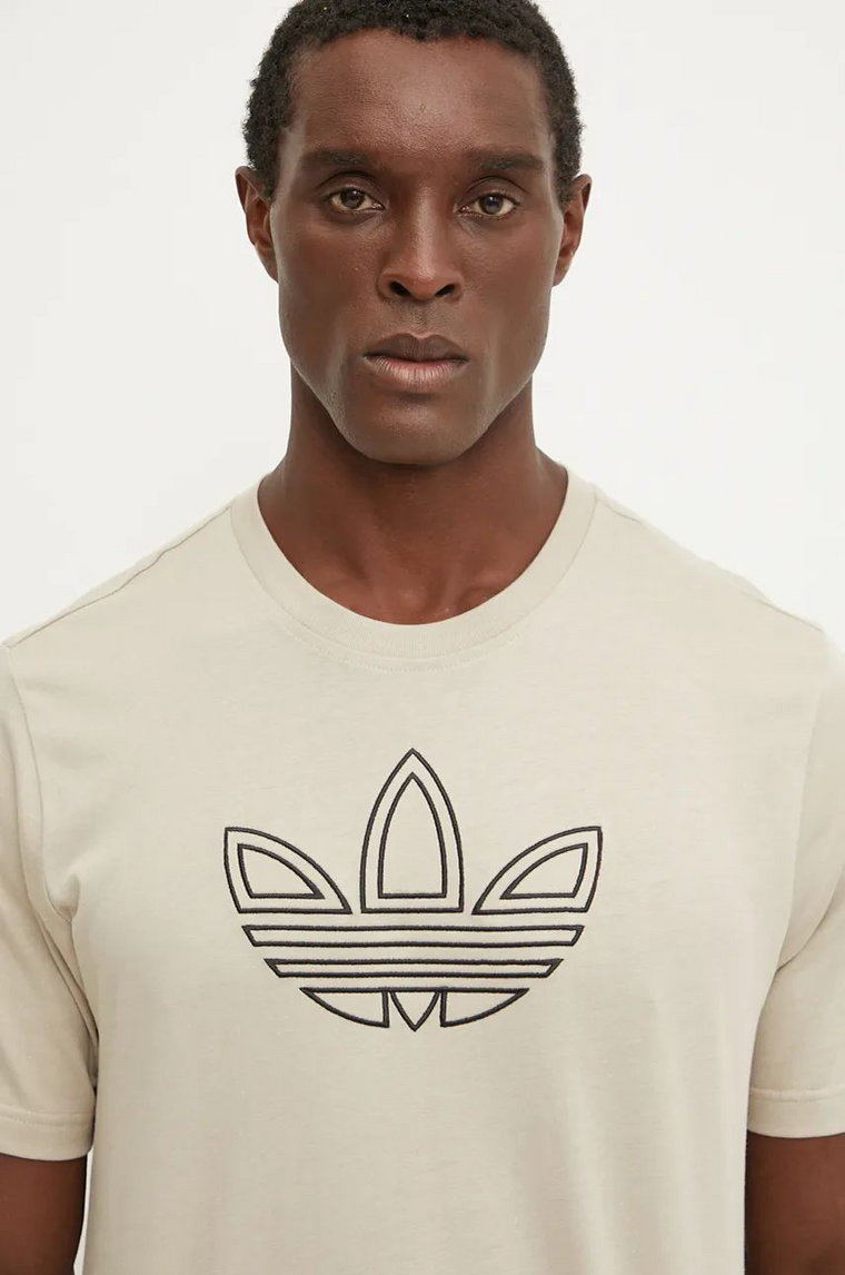 adidas Originals t-shirt bawełniany Outline Tee męski kolor beżowy z aplikacją IW5824