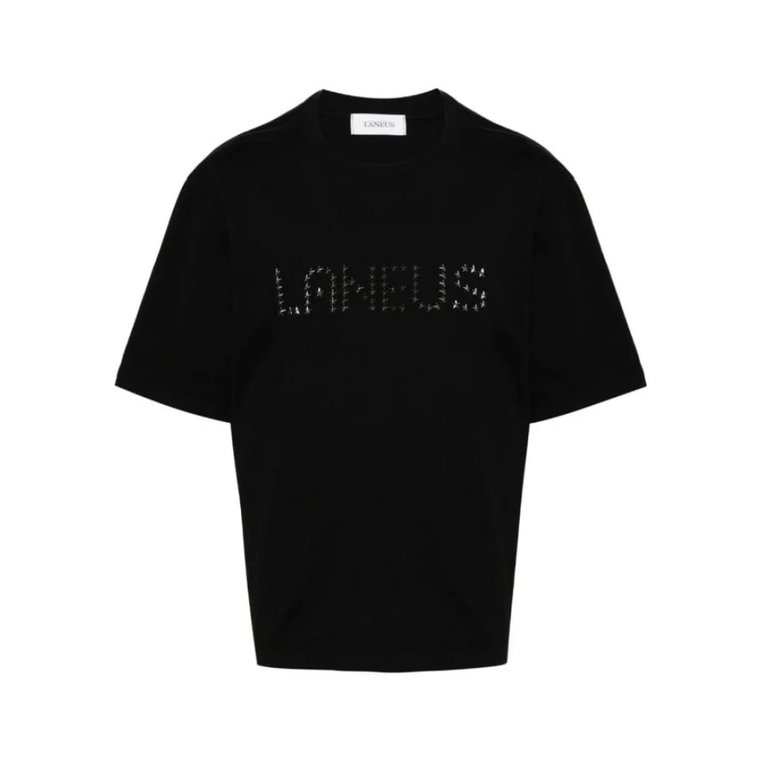 Czarna Koszulka z Nitami Bawełniana Laneus