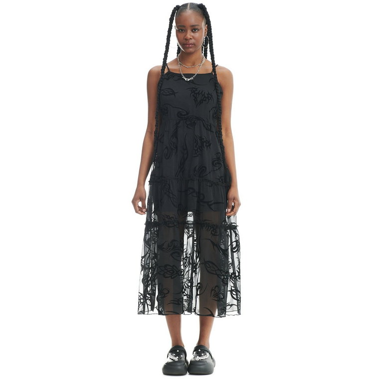 Cropp - Czarna sukienka midi z wzorem tribal - czarny