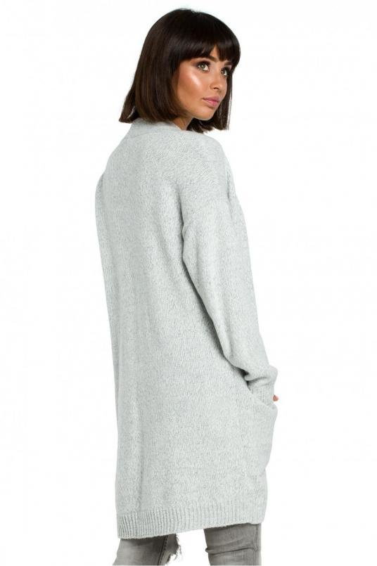 Długi melanżowy sweter kardigan z kieszeniami bez zapięcia