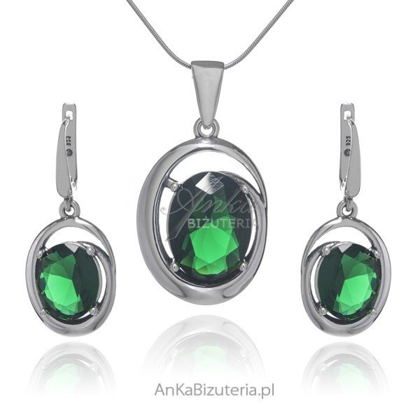 AnKa Biżuteria, Biżuteria srebrna z zieloną cyrkonią - Komplet NATA