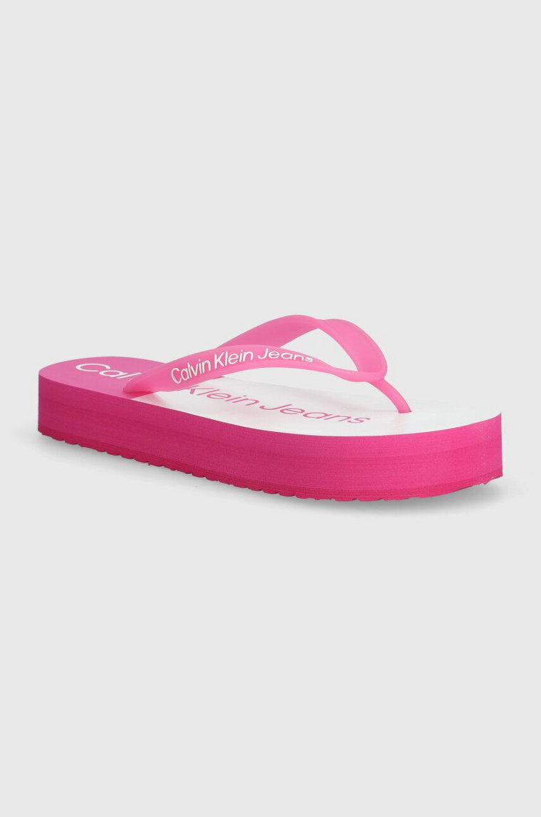 Calvin Klein Jeans japonki BEACH SANDAL FLATFORM MONOLOGO damskie kolor różowy na platformie YW0YW01617