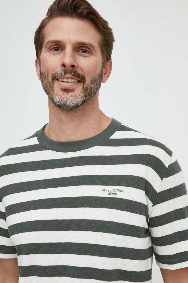 Marc O'Polo t-shirt bawełniany męski kolor zielony wzorzysty M61228151100