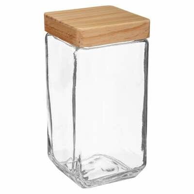 Kwadratowy szklany słoik 2L z sosnową pokrywką