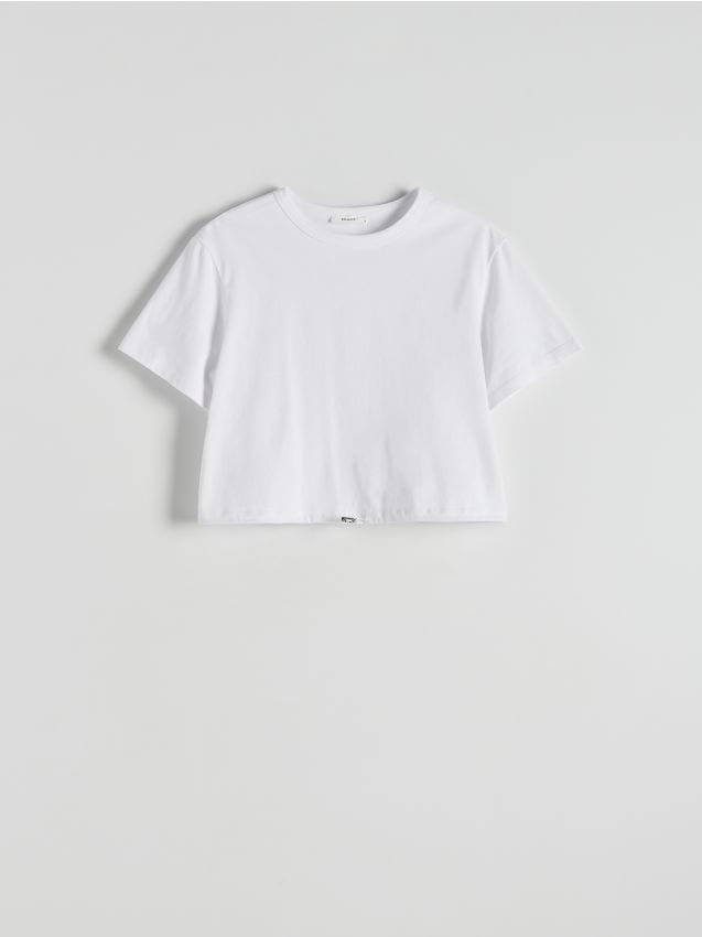 Reserved - T-shirt ze ściągaczem - biały